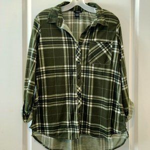 Rue 21 Long Sleeve Olive Green Plaid Shirt
